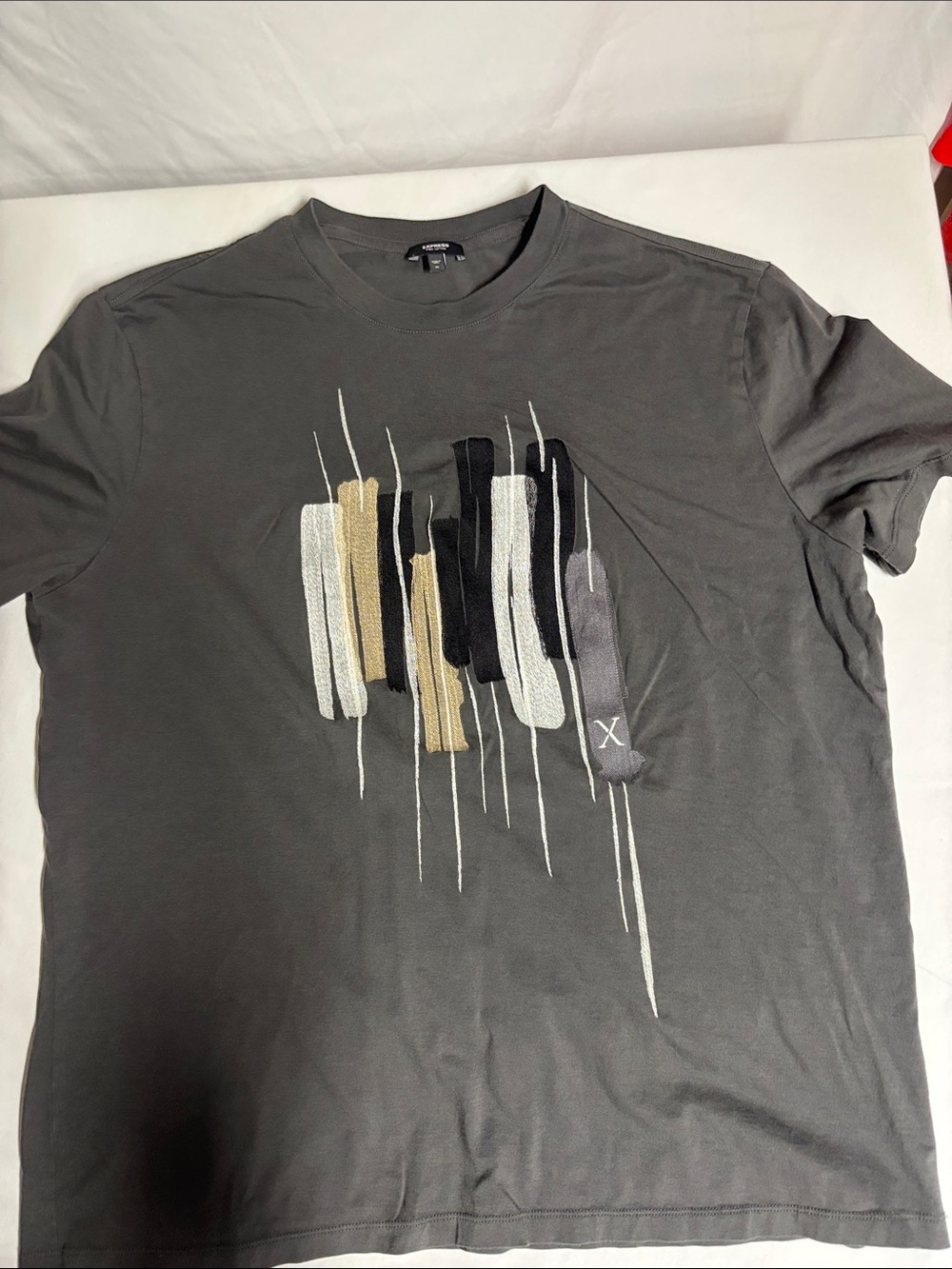 Express Men’s XL Pima Cotton Abstract Appliqué Graphic T Shirt Gray